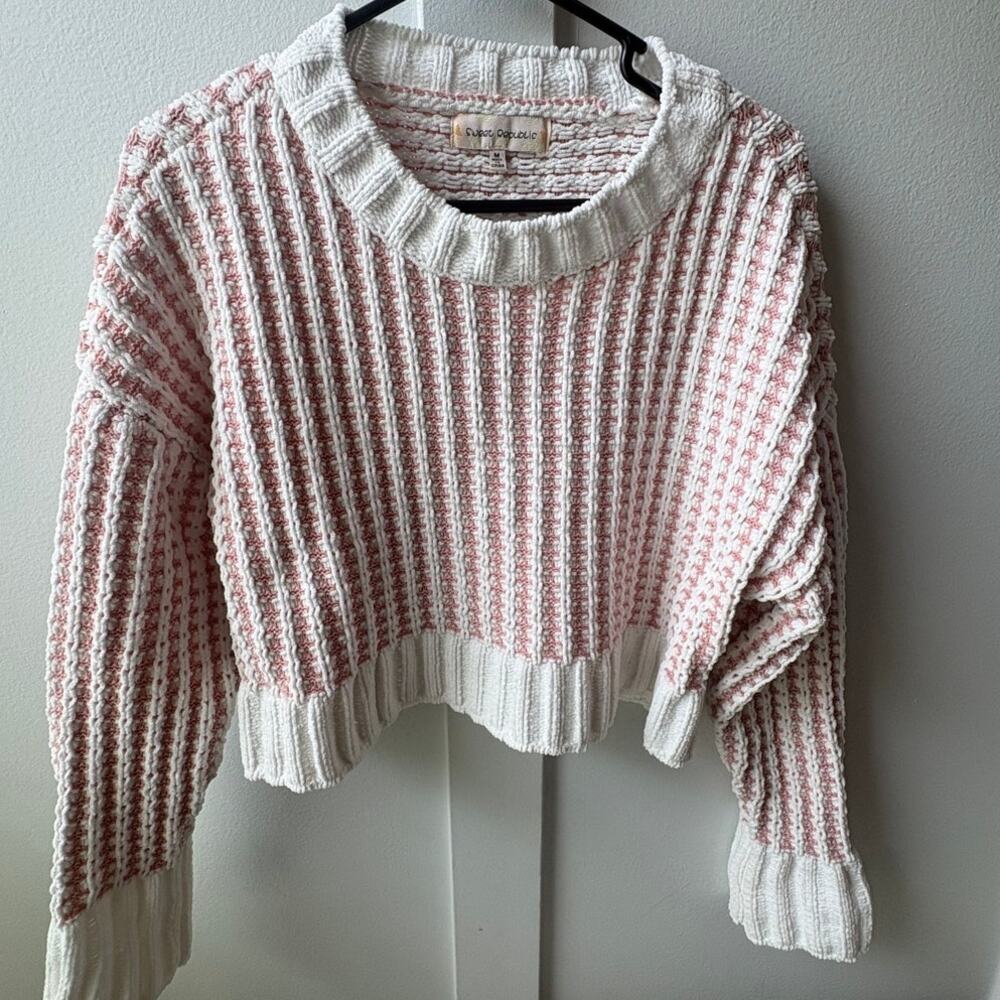 Sweet Republic ladies chunky sweater M Pink and White Cropped cozy